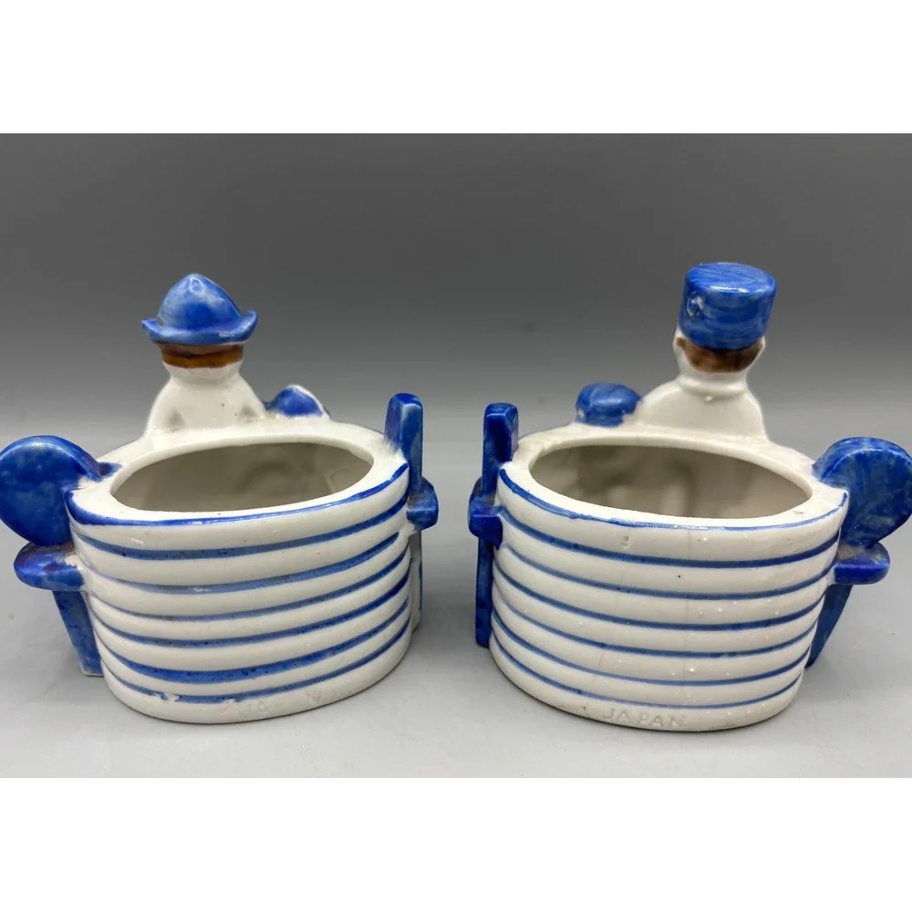 Vtg Japan Delft‎ Style Planters Dutch Boy Girl Couple Ceramic Flower Vase Pair